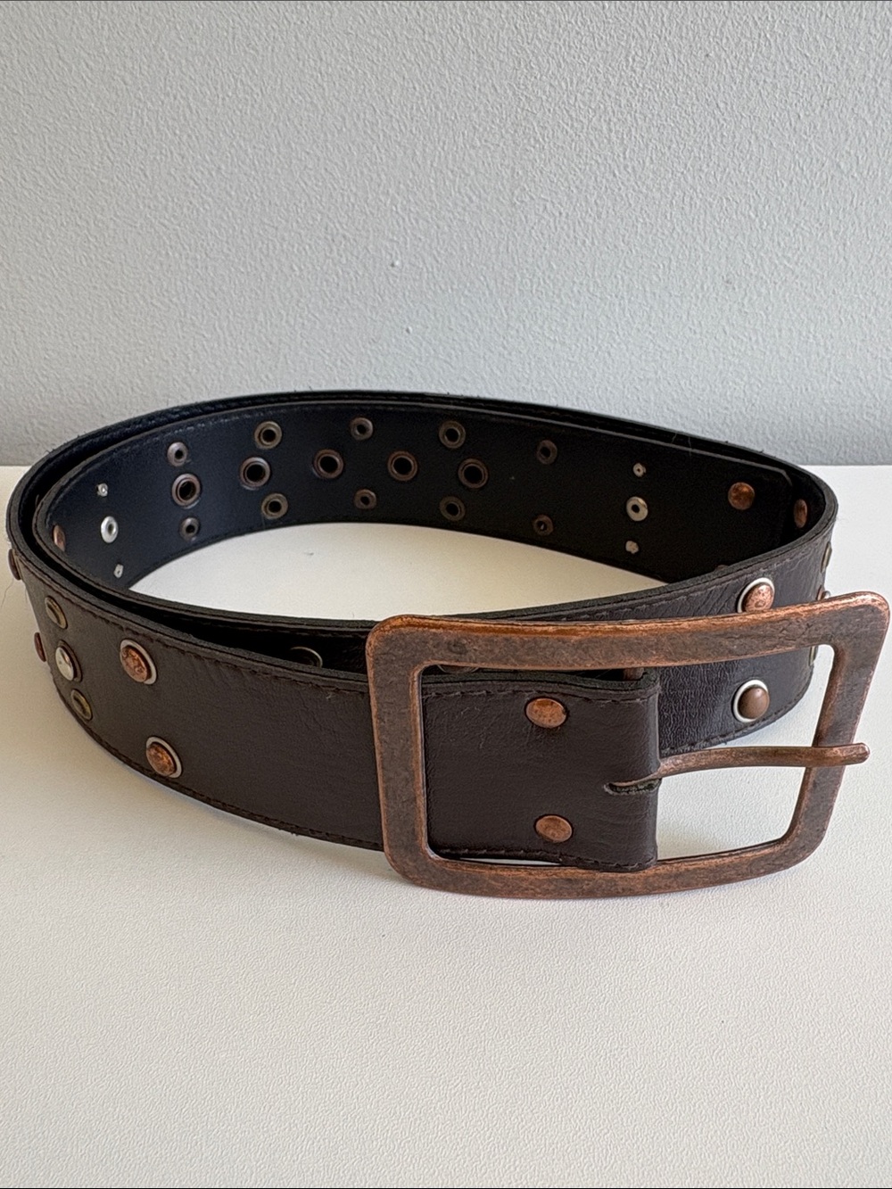 Brown Double Row Grommet Belt Boho Y2K Festival Studded